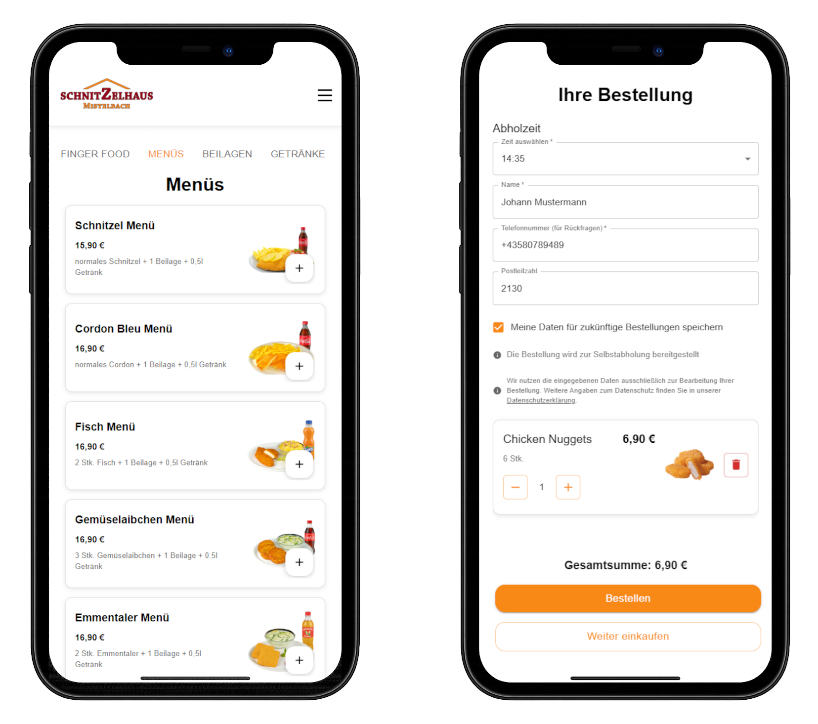 Webshop-Oberfläche auf dem Smartphone